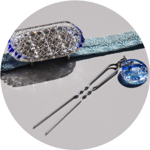 切子のかんざしと帯留め